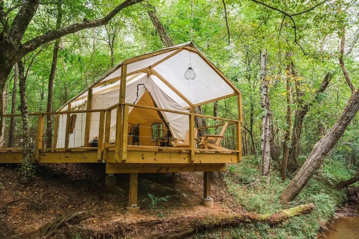 Luxury Camping - Spartanburg, SC Totally secluded and overhanging a river, this luxury tent is also a one of a kind camping experience! We could hike together and take photos along the way and back at the campsite. Bring me with you!!