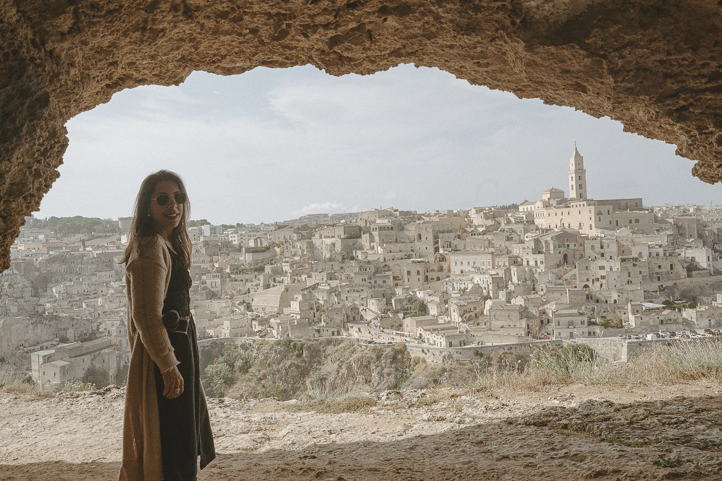 Overlooking Matera Italy inside a cave