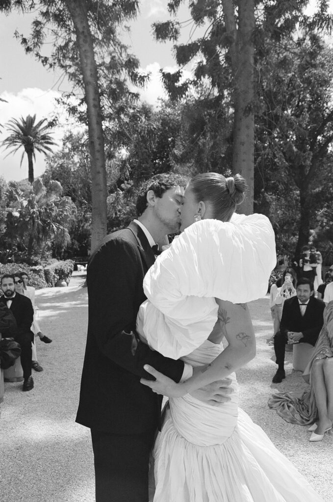 Villa Astor wedding couple embracing during ceremony in Sorrento, Italy