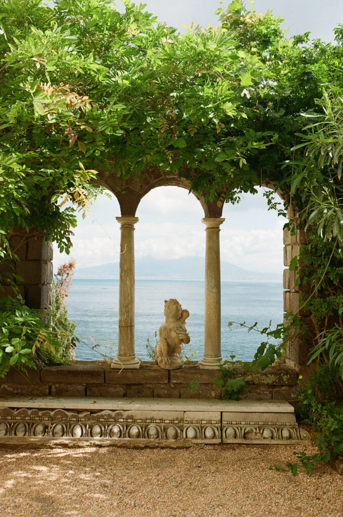 Villa Astor wedding terrace archway overlooking the sea in Sorrento, Italy